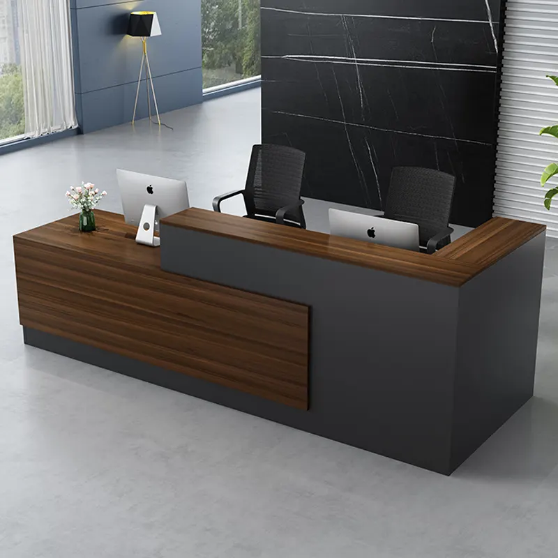 Muebles de oficina en forma de L, diseño simple, MFC, empresa de madera, hotel, recepción, para vestíbulo, venta al por mayor