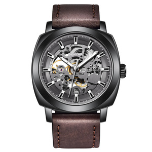 Benyar <b>Skeleton</b> Mechanical <b>Watch</b> 15mm <b>Automatic</b> Men's Waterproof Leather Strap <b>Watch</b> - Product Image 4