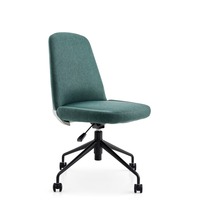 Chaise ergonomique sans accoudoirs en tissu bleu sarcelle chiné pour bureau, siège pivotant réglable en hauteur avec roulettes