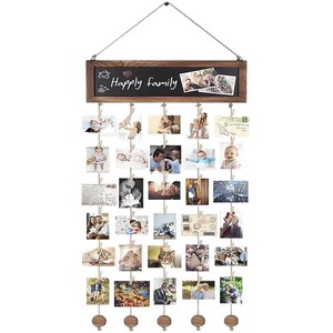 Panneau décoratif mural en bois Huiyang avec tableau noir et 24 pinces à photos pour la famille, idéal pour la maison, la chambre et le salon - Product Image 1
