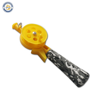 Canne à pêche sur glace mini, section courte, jaune, avec poignée camouflage, pour la pêche aux crevettes, pour débutants et enfants - Product Image 3