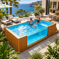 Piscine hors sol compacte en fibre de verre de 9 pieds pour une immersion profonde, idéale pour les espaces restreints, avec jacuzzi et spa intégrés, pour une détente sur le toit.