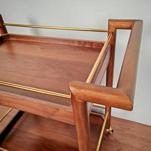 रेट्रो डिजाइनर लकड़ी सेवा ट्रॉली दो-स्तरीय mcm पेय कार्ट समृद्ध डार्क दाग ठोस लकड़ी फ्रेम गोल्ड टोन हार्डवेयर होटल डाइनिंग - Product Image 3