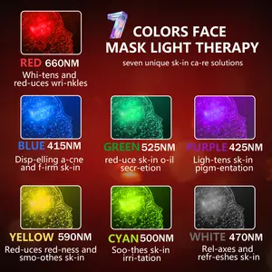 Mascarilla facial LED Terapia de luz 7 colores Infrarrojo Azul Terapia de luz roja Cuidado DE LA PIEL Mascarilla de tratamiento facial para reducción de acné Cuidado DE LA PIEL