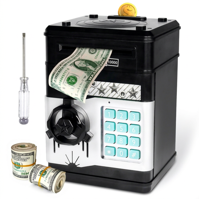 Plastic Electronic Piggy Bank for Kids Mini ATM Saving Box Auto Scroll Password Keypad Safe Money Toy Bank Environment-Friendly