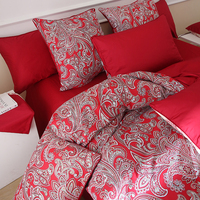 Ensemble de literie trois pièces rouge imprimé, certifié GOTS, 100% coton, teinture réactive, respectueux de la peau, approuvé ISO9001, Cloudland