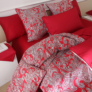 Ensemble de literie trois pièces rouge imprimé, certifié GOTS, 100% coton, teinture réactive, respectueux de la peau, approuvé ISO9001, Cloudland - Product Image 4