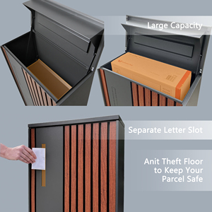 Caixa de Correio de Pilar em Madeira com Acabamento em Grão de Madeira WELDON, Caixa de Entrega de Pacotes Externa em Aço Galvanizado Antifurto - Product Image 2