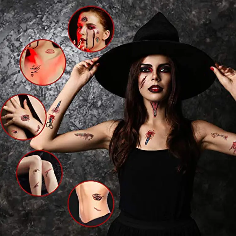 Halloween Scar Temporary Tattoos, 240 Pcs Realistic Fake Bloody Wound Makeup Sticker Kit for Zombies Cosplay Party, Waterproof