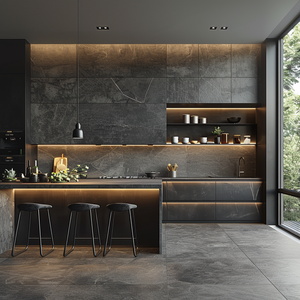 Set di Mobili da <span class=keywords><strong>Cucina</strong></span> VSME in Stile <span class=keywords><strong>Zen</strong></span>, Minimalista Moderno, in Pietra Sinterizzata Grigio Scuro, Set di Armadi Modulari per <span class=keywords><strong>Cucina</strong></span> Moderna - Product Image 6