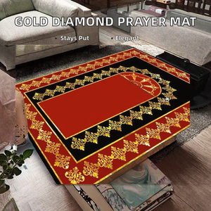 Alfombra de Oración de Lujo Musulmana, Dorada con Diamantes, Base de Espuma, Felpa Suave Premium, Poliéster, Hecha a Máquina, Pelo Corto, Lavable, para Viaje - Product Image 2