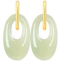 Boucles d'oreilles ethniques authentiques en argent sterling S925 plaqué or 18 carats avec jade Hetian naturel et jade Qing, élégantes et stylées pour femme