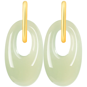 Authentic S925 Sterling <b>Silver</b> Ethnic 18K Gold Plated Earrings Natural Hetian Jade Qing Jade Elegant Stylish Women's Pendant Ear - Product Image 5