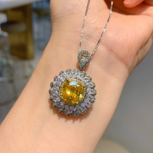 Vintage Fashion Eco-friendly Copper Square Yellow Cubic Zirconia Pendant <b>Earrings</b> Ring <b>Set</b> for Bold Statements - Product Image 4