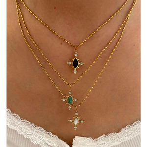 <span class=keywords><strong>Collier</strong></span> pendentif croix en acier inoxydable plaqué or 18 carats avec agate noire et coquille blanche, étanche, nouveau modèle Yf6399 - Product Image 1