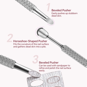 Pousse-cuticules double extrémité en acier inoxydable, nettoyeur d'ongles, éliminateur de peaux mortes pour manucure et pédicure au gel - Product Image 5