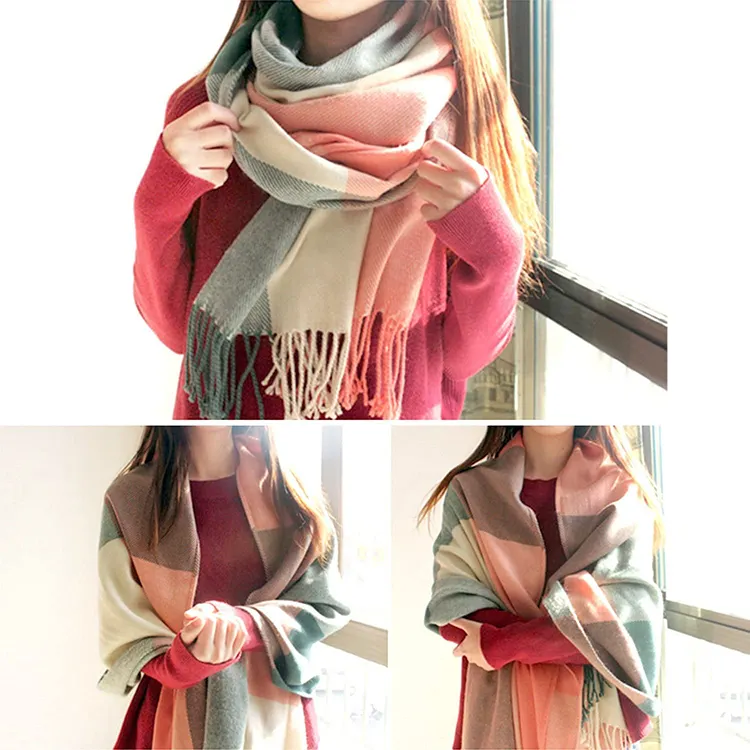 100% акриловый женский длинный клетчатый большой зимний осенний теплый шарф большие клетчатые шарфы накидка шаль