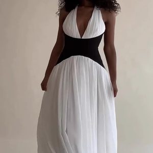 Halterneck plunging V backless <span class=keywords><strong>Maxi</strong></span> Dress Casual Mùa Hè Phong cách sàn chiều dài tự nhiên eo rắn Breathable phía trước kỹ thuật số ODM - Product Image 2