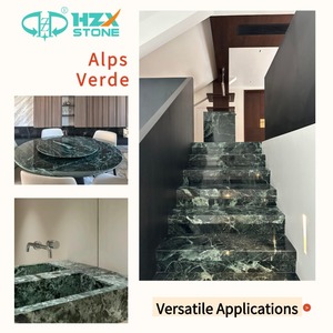 Dalles de marbre naturel des <span class=keywords><strong>Alpes</strong></span> Verde HZX Carreaux de pierre veinée blanche verte <span class=keywords><strong>italienne</strong></span> de qualité supérieure pour le revêtement de sol des escaliers - Product Image 5