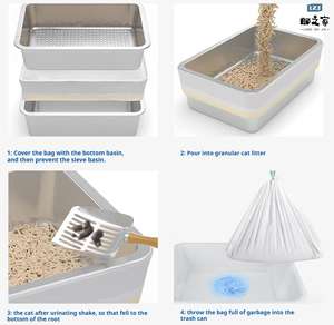 Großhandel Katzen toilette aus Edelstahl mit großer Kapazität und leicht zu reinigender Anti-Rutsch-Matte Katzen toilette - Product Image 4