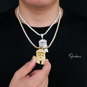 Mens Iced out 925 Sterling Silver Vvs Kim Cương Mossanite Moissanite Hip Hop Chúa Giêsu Đầu Mảnh Mặt Dây Chuyền 925 Với Sợi Dây Thừng Chuỗi Vòng Cổ - Product Image 2