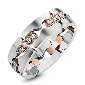 Anello F256 con Diamante in Oro Bianco Placcato Oro Rosa, Taglio Brillante Rotondo, Diamanti Naturali, Fede Nuziale Unisex - Product Image 1