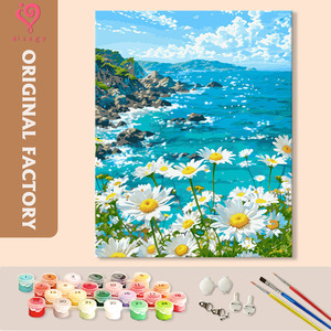 Pintura por Números DIY, Pintura al Óleo de Margaritas Junto al Mar, Paisaje Costero, Decoración de Pared, 40x50cm - Product Image 1