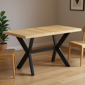 Bleached Mango Wood Dining <b>Table</b> Rectangular Metal <b>Legs</b> Industrial Modern Design Home Furniture - Product Image 2