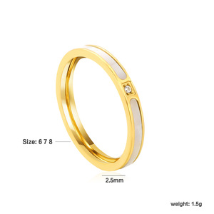 แหวนเพชรเปลือกหอยสีขาวผู้หญิง ชุบทอง 18k สแตนเลสสตีล วงเรียบ ของขวัญเครื่องประดับสีชมพู - Product Image 4