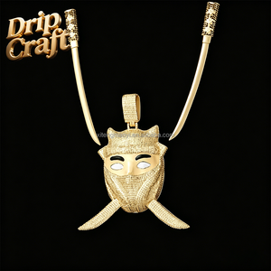 Pendentif Hip Hop <span class=keywords><strong>Ninja</strong></span>, en cuivre, plaqué or véritable et émail, épée en zirconium micro-incrustée, nouveau produit. - Product Image 3