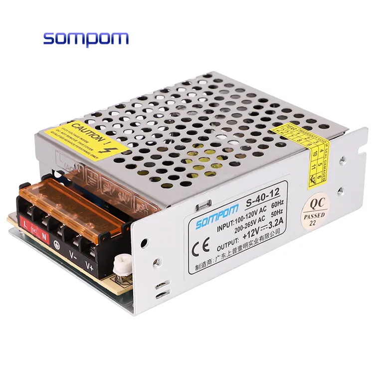 Single Output Ac To Dc 110V 220V Led Driver 12V 3.2A 40watt Switching Power Supply Ip20 Indoor Use For Led Lighting