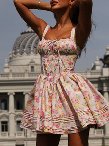 Vestido Mini de Verano Casual y de Ocio para Mujer, con Tirantes Finos, Espalda Descubierta, Corte A y Cintura Imperio con Fruncido, Color Liso - Product Image 5