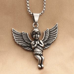 Colgante de ángel de acero inoxidable yunnique con alas, collar de estilo Punk Retro para hombre, joyería de regalo - Product Image 1