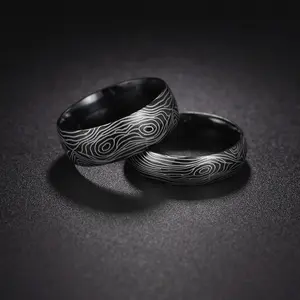 2023 Nieuwe Persoonlijkheid Damascus Patroon Ring Roestvrij Staal Nooit Vervagen Eenvoudige Retro Luxe Trend Heren Sieraden Groothandel