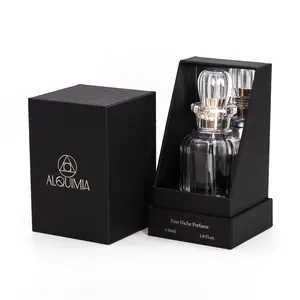 Luxo tampa e base inferior rígido preto papelão personalizar embalagem perfume garrafa com caixa