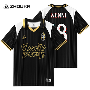 Camicia da calcio retrò <span class=keywords><strong>nera</strong></span> personalizzata per gli uomini Vintage classica sublimazione sport usura Jersey colletto classico calcio maglia <span class=keywords><strong>t</strong></span>-<span class=keywords><strong>Shirt</strong></span> - Product Image 1