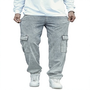 Jean cargo homme coupe droite écologique respirant en denim bleu clair, pantalon décontracté à jambe droite multi-poches pour le travail - Product Image 2