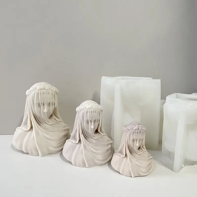 Veiled Maiden Bust Sculpture Statue silicone candle Mold DIY lady molds for candle making Resin Molds Clay Plaster Craft Mould