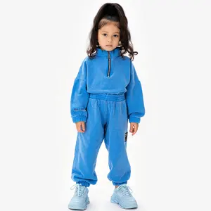 Brand Designer Children Girl Boy Clothing Plain Blank Custom Crew Neck Half Zip Sweatsuit Jumper Jogging Kids Sweatsuits Set