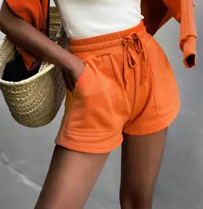 Damen solide Farben Shorts mit Taschen hohe taille Kordelzugshorts für den Sommer Baumwollmischung Kordelzugshorts Hosen