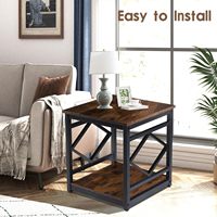 Meja Kopi Sudut Kecil 2 Lapis Desain Industrial Vintage untuk Ruang Tamu, Furnitur Logam Kayu dengan Penyimpanan