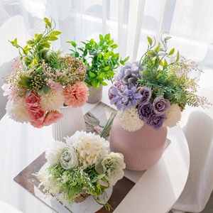 Ramo de Hortensias Artificiales en Azul, Verde y Morado para Decoración del Hogar y Bodas - Product Image 1