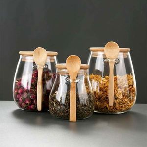 Food Container Glass Customized Food Storage Container With Spoon Kitchen Glass <b>Jar</b> Glass <b>Spice</b> <b>Jar</b> Bamboo Wooden Lid - Product Image 5