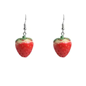 Fashion Cute Acrylic Red Strawberry Hook Earrings Female Dainty Fruit Resin 3D Simulation Strawberry for Women Girls