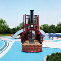 Train à vapeur rétro non motorisé, équipement de jeux pour enfants, tuyau galvanisé à chaud avec structure d'escalade pour parc et complexe hôtelier