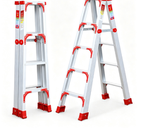 Échelles pliantes industrielles portables en alliage d'aluminium T6061 de 4,2 m, avec pieds réglables, plateforme double planche de 450 mm de large, robustes
