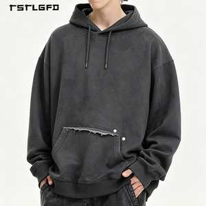 Sudadera con Capucha Vintage para Hombre, Lavada, con Bolsillo Canguro, Estilo Desgastado, Oversize, Casual, Streetwear - Product Image 2