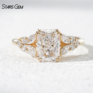 เครื่องประดับเพชรชั้นเลิศ Starsgem แหวนหมั้นทองคำแท้10K ประดับเพชรหลุยส์รูปทรงเรเดียนต์เพชรปลูกในห้องปฏิบัติการน้ำหนัก2.0กะรัต - Product Image 1