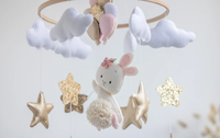 Écologique doux rose safari pépinière chambre suspendu animal ballon lapin feutre jouets bébé mobiles pour fille bebe