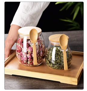 Juego de Recipientes de <span class=keywords><strong>Vidrio</strong></span> para Almacenamiento de Cocina con Tapa de Bambú, Anillo de Silicona Hermético, Cuchara, en Tamaños Pequeño, Mediano y Jumbo, Calidad Confiable - Product Image 3
